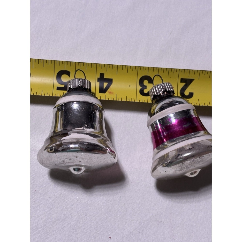 2 Vtg GLASS CHRISTMAS Mercury  ORNAMENT 2" SHINY BRITE BELL STRIPED